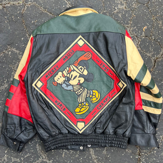 100% leather jacket with very detailed photo of Mickey with baseball bat