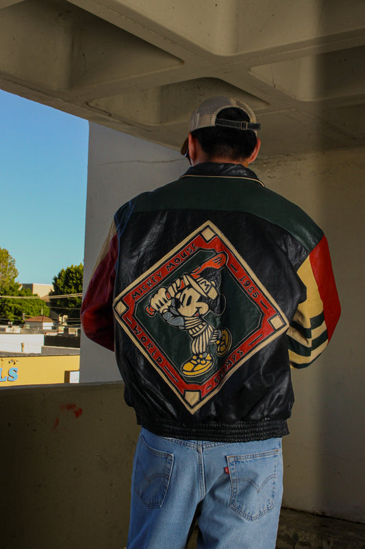 100% leather jacket with very detailed photo of Mickey with baseball bat