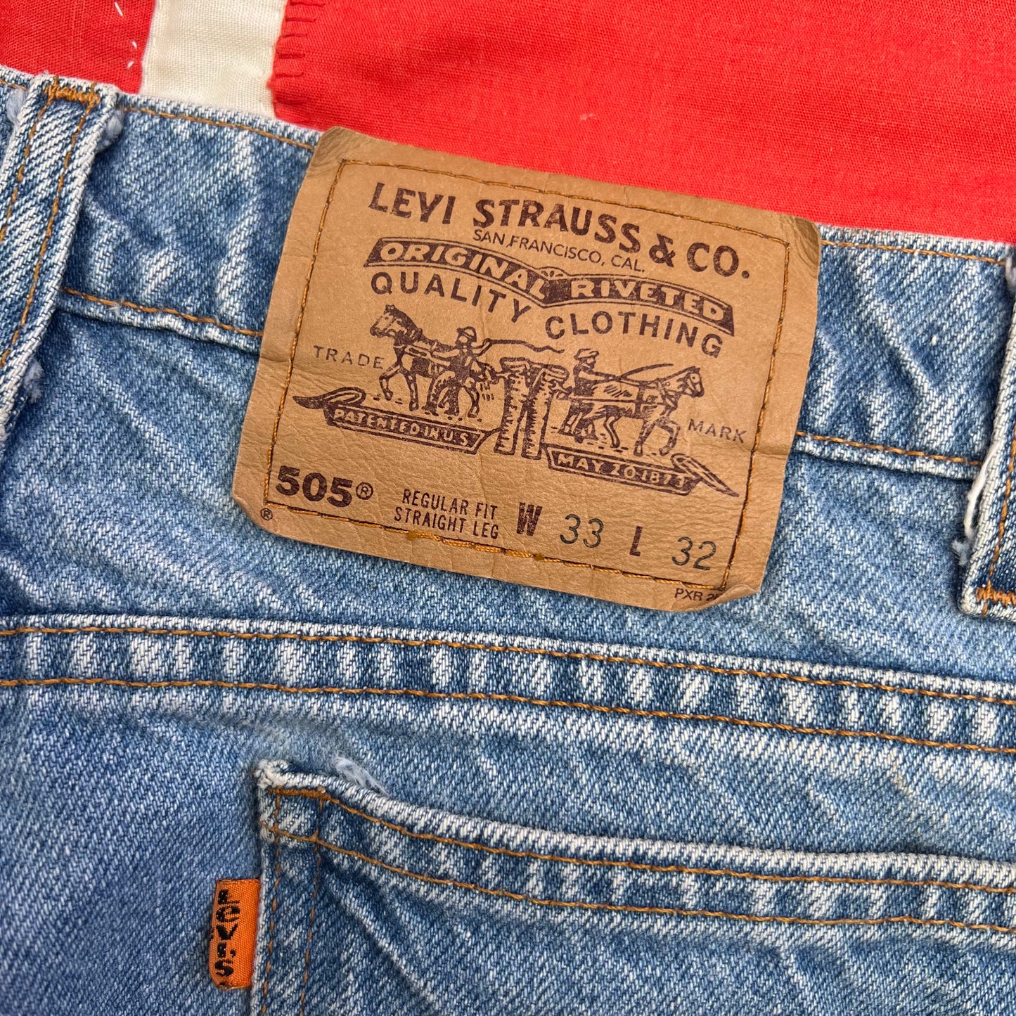 Levi’s leather back tag showing the size of the jeans