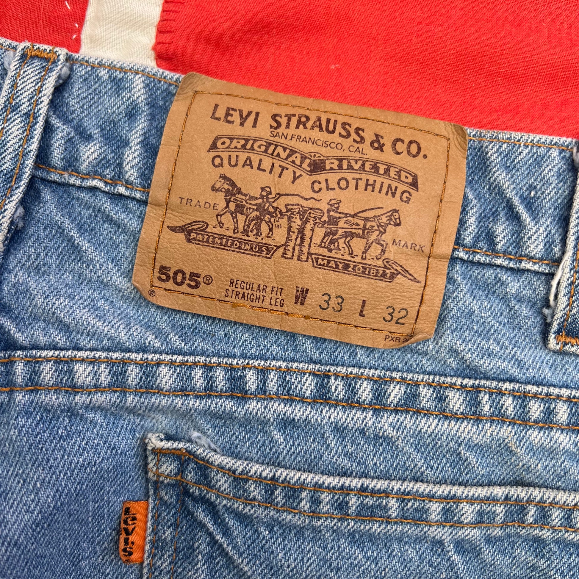 Levi’s leather back tag showing the size of the jeans